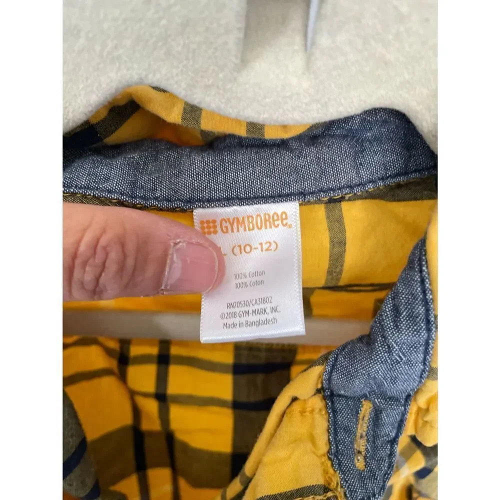 Gymboree boys yelllw plaid button down shirt L